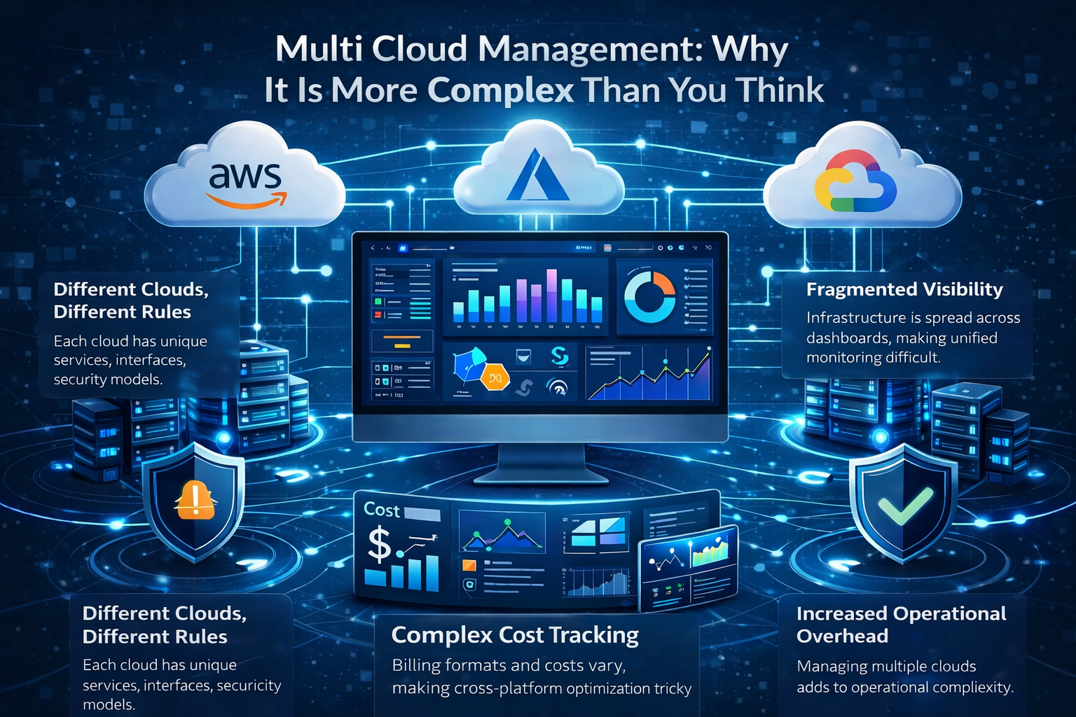multi cloud management across AWS Azure and Google Cloud illustration