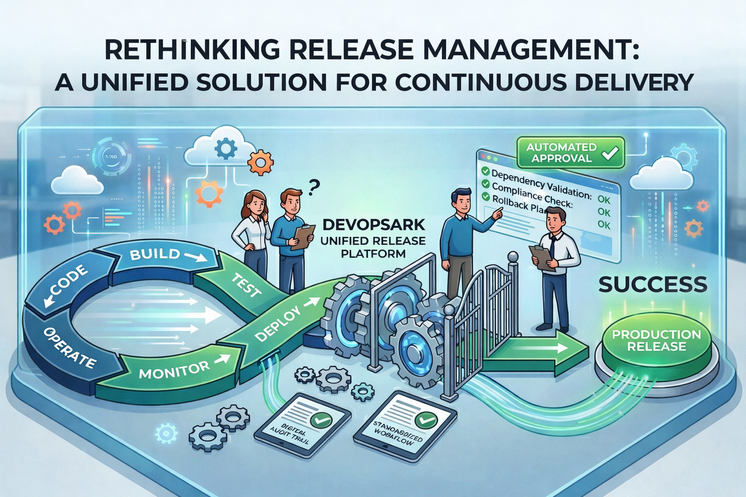 release management in devops challenges and workflow illustration